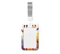 Porta badge con stampa di giraffe ad acquerello, porta carte di credito scorrevole, custodia protettiva verticale per carte d'identità, per donne e uomini, con cordino per ufficio