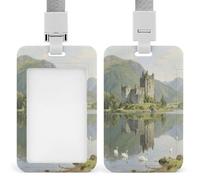 Porta badge con stampa di laghi e castelli delle Highland Lakes and Castles, adatto per ufficio, scuola, carta d'identità, tessera di prossimità, patente di guida e pass