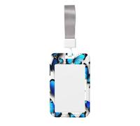 Porta badge con stampa di molte farfalle blu con moschettone e cordino staccabile per lavoratori e infermieri