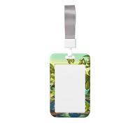 Porta badge con stampa di molte rane sui rami con farfalle estive sul lago dell'acqua porta badge scorrevole porta carte di credito verticale custodia protettiva per donne uomini porta carte