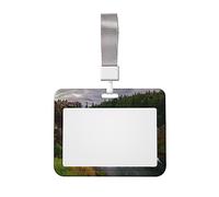 Porta badge con stampa di montagna e cascata, con cordino, clip per proteggere i documenti d'identità, per infermiere, dottori, insegnanti