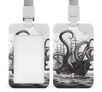 Porta badge con stampa di polpo e nave in bianco e nero con clip per badge con cordino verticale, per lavoro, ufficio, infermiera, insegnante di medicina, donne