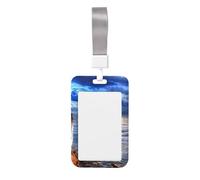 Porta badge con stampa di uccelli blu e cielo marino con cordino da collo, verticale, impermeabile, per ufficio e scuola