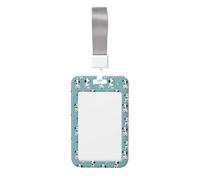 Porta badge con stampa di un simpatico cagnolino a macchie, con cordino, in plastica rigida, per tessere identificative verticali.
