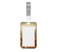 Porta badge con stampa "Happy Thanksgiving Card", porta carte di credito verticale, custodia protettiva per carte d'identità da donna e uomo, con cordino per ufficio