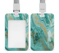 Porta badge con stampa in marmo verde acqua e oro verticale, adatto per ufficio, scuola, carta d'identità, tessere, patente di guida e pass