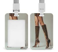 Porta badge con stampa leopardata a stivali alti fino al ginocchio con clip retrattile porta carte di credito protezione nome badge per lavoro ufficio medico infermiera