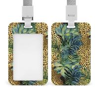 Porta badge con stampa leopardata animale giungla porta badge scorrevole porta badge verticale protezione badge per cordino impermeabile porta nome tasca per carta per dottore, insegnante, infermiera