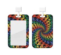 Porta badge con stampa tie dye con orso danzante, con cordino staccabile, per medico, insegnante, infermiere, personale e ufficio