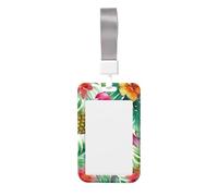 Porta badge con stampa tropicale ad acquerello ananas fenicottero porta badge scorrevole porta carte verticale custodia protettiva per donne uomini porta carte d'identità con cordino per ufficio