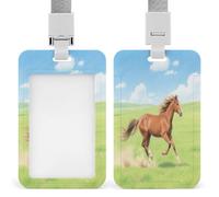 Porta badge con stampa verticale del cavallo al galoppo, adatto per ufficio, scuola, carta d'identità, chiavi, patente di guida e pass