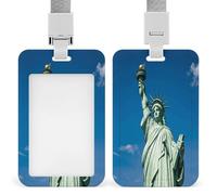 Porta badge con Statua della Libertà Protezioni trasparenti per badge con cordino staccabile Custodia verticale in plastica rigida protegge carte d'identità di lavoro e carte di credito per ufficio