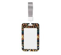 Porta badge con struttura etnica tribale africana. Porta badge scorrevole con cordino, custodia per carta d'identità stampata