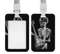 Porta badge con teschio astratto a raggi X che suona la chitarra con cordino porta carte d'identità impermeabile porta carte d'identità copertura protettiva per lavoro ufficio insegnante infermiera