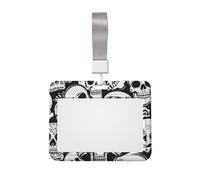 Porta badge con teschio con cordino, custodia orizzontale in plastica con finestra trasparente, impermeabile, protezione per carte d'identità, per infermieri, insegnanti, ufficio