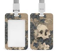 Porta badge con teschio e fiori, stile gotico, con clip retrattile, per carte di credito, nome, badge per lavoro, ufficio, dottore, infermiere