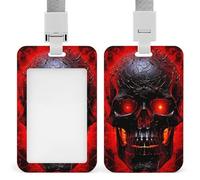 Porta badge con teschio nero e rosso con cordino, cordino staccabile, custodia protettiva verticale per carte d'identità, porta badge multiuso per ufficio, insegnanti, infermieri