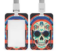 Porta badge con teschio per auricolari, stile punk rock, con cordino staccabile, design impermeabile, per ufficio, posto di lavoro