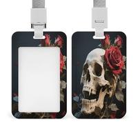 Porta badge con teschio rosa, custodia protettiva per badge e tessere, robusta, in plastica, con finestra trasparente