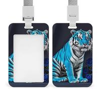 Porta badge con tigre blu con cordino staccabile, custodia protettiva verticale in plastica trasparente, impermeabile e resistente, per infermiere, insegnanti, personale in ufficio, donne e uomini