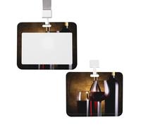 Porta badge con tre bottiglie di vino e bicchiere sopra l'identità con cordino staccabile, in plastica, impermeabile, per lavoro, ufficio, infermiera, dottore, insegnante
