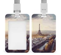 Porta badge con vista aerea di Parigi, paesaggio urbano, con cordino staccabile, porta carte d'identità verticale, custodia in plastica impermeabile, per lavoro, ufficio, insegnante, infermiera