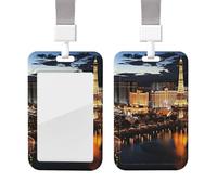 Porta badge con vista notturna di Las Vegas, con cordino, impermeabile, per chiavi, carte d'identità, con finestra trasparente per nome, per donne e uomini, lavoro, ufficio, dottore, infermiere
