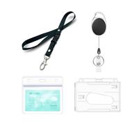 Porta Badge Cordino Retrattile, Set 4 Pezzi Include - Clip Bobina, Cordino, Trasparente Porta Badge E Impermeabili Porta Badge,Per Carte Credito, ID Carta (1 Set)