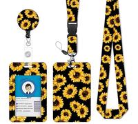 Porta Badge da Collo, Moschettone Clip e Porta Badge Identificativo con Cordino Staccabile,Floreale Portabadge Collo, Porta Badge Retrattile per Infermiere, Dottore, Insegnanti & Studenti (Girasole)