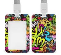 Porta badge da disegno resistente con graffiti, impermeabile, verticale, con cordino staccabile, con finestrella trasparente, ideale come regalo per infermiere, dottori, insegnanti, ufficio, donne e