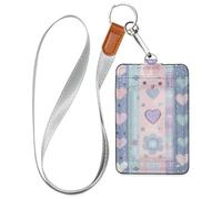 Porta badge da donna a righe a forma di cuore color pastello con cordino e capacità di 3 carte d'identità e porta carte di credito per ufficio, scuola, carte chiave dell'hotel, pass card