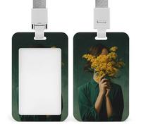 Porta badge da donna con fiori gialli vintage estetico porta badge retrattile clip porta carte di credito protezione nome badge per lavoro ufficio medico infermiera