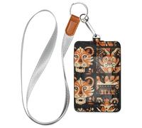 Porta badge da donna con motivo a faccia di leone arancione bohémien, con cordino e capacità di 3 carte d'identità, per impiegati, infermieri, insegnanti, studenti