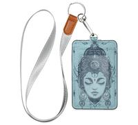 Porta badge da donna con testa di dea bohémien, con cordino e capacità di 3 carte d'identità e porta carte di credito, per ufficio, ospedale e patente di guida
