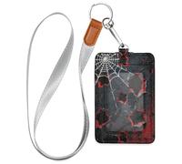 Porta badge da donna in pelle con ragnatela bianca gotica con cordino e porta carte di sicurezza per 3 carte di credito, per ufficiali, studenti, medici, dipendenti