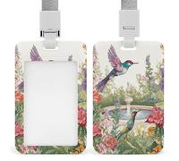 Porta badge da giardino con uccelli e fiori, porta badge con cordino staccabile, design impermeabile per ufficio, posto di lavoro