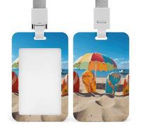 Porta badge da spiaggia a forma di infradito colorate con fessura push-pull e cordino, porta badge verticale in plastica impermeabile, portadocumenti da viaggio portatile, protezione per carte rimovib