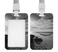 Porta badge da spiaggia bianco e nero, con cordino staccabile, design impermeabile, per ufficio, posto di lavoro