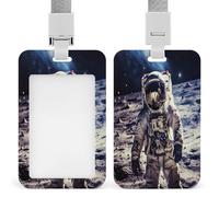 Porta badge da viaggio con luna e astronauta americano, custodia robusta per badge e tessere, custodia protettiva verticale in plastica con finestra trasparente