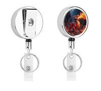 Porta badge Dragon Fire con cordino retrattile e clip a coccodrillo girevole a 360°, resistente in acciaio inox, porta badge per infermieri, ufficio, insegnanti, professionisti della sicurezza