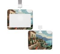 Porta badge estivo mediterraneo con cordino staccabile, in plastica, impermeabile, per lavoro, ufficio, infermiera, dottore, insegnante