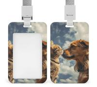 Porta badge faccia a faccia con cane e gatto con cordino staccabile, impermeabile, protezione verticale per carte d'identità, porta badge per infermiere, insegnanti, ufficio, donne e uomini