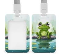 Porta badge Frog in A Pond con fessura push-pull e cordino, porta badge verticale in plastica impermeabile, documento di viaggio portatile, protezione per badge rimovibile