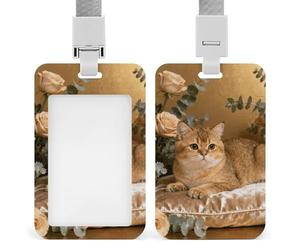 Porta badge Golden Cat Champagne Pad con cordino di sicurezza in plastica ABS, porta targhette verticale trasparente con finestra frontale a scorrimento, ideale come regalo per infermieri, insegnanti