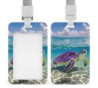 Porta badge Hawaii con tartaruga marina viola, porta badge con cordino staccabile, design impermeabile per ufficio, posto di lavoro