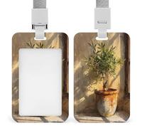 Porta badge identificativo a forma di albero di ulivo in un vecchio vaso, clip retrattile, porta carte di credito, nome, badge per lavoro, ufficio, dottore, infermiere