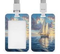 Porta badge identificativo a forma di barca a vela sul mare calmo, con clip retrattile, per carte di credito, nome, badge, per lavoro, ufficio, dottore, infermiere