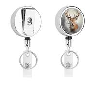 Porta badge identificativo a forma di cervo, retrattile, con bobina per badge, resistente, in metallo, con corda di nylon da 68,1 cm, targhette divertenti per insegnanti, infermiere, dottori