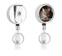 Porta badge identificativo a forma di gatto che dorme, retrattile, con bobina per badge, resistente, in metallo, con cordino in nylon da 68,1 cm, divertente targhetta per nome, per insegnanti