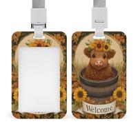 Porta badge identificativo a forma di mucca delle Highland in un vecchio barile di legno, clip retrattile, porta carte di credito, nome, targhetta per lavoro, ufficio, dottore, infermiera